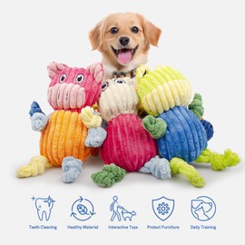 SyChien 3 Pack Squeaky Dog Toys, Tough Stuffed Plush Animal Dog Toy Set for Small Medium Large Dogs