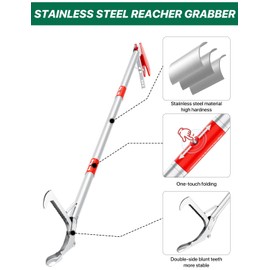 Grabber Reacher Tool, 50" Foldable Extra Long Grabber Tool for for Elderly Reaching Tool Heavy Duty Pickup Trash Picker Upper Equipment Fire Tongs