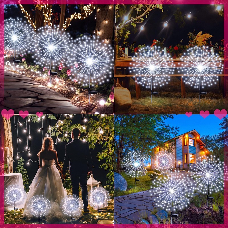 4 Pack Halloween Outdoor Decoration Solar Firework Lights, White