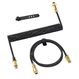 Attack SHAKR C03 Custom Coiled Keyboard Cable for Gaming Keyboard,Detachable Double Sleeve Starlight Nylon Braided Keyboard Cable1.7M-2.2M Coiled Keyboard USB C to A Cable with 24K Gold Aviator-Black