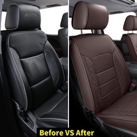 LUCKYMAN CLUB Chevy Silverado/Sierra X04-S3 Front Seat Cover, Fit 2007-2025 1500/2500 HD/3500 HD Crew, Regular, Double/Extended Cab with Water Proof Faux Leather (Front only, Brown)