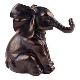 Bronze Effect 16cm Elephant Ornament Sitting Figurine