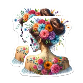 (2 Pack) Calavera Stickers - Sugar Skull Art - Day of Dead Stickers 5" On Longest Side - Sticks to Smooth Flat Surfaces - Made in USA - BMCS13039