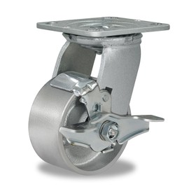 CWfutureparts 4" x 2" Heavy Duty Industrial Casters, 800 lbs Load Capacity, Brake Caster Wheels with Roller Bearing - Semi Steel Cast Iron Wheels for Workbench，Pallet Trucks （1 Pack）