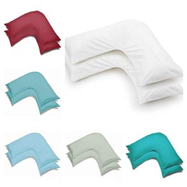 2 Pack Poly-Cotton Plain Dyed V Shaped Pillow Cases Covers - Orthopedic Pregnancy Maternity Back & Neck Support Nursing V Pillowcase Pair (White)