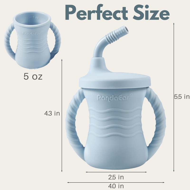 PandaEar Silicone Training Cup, 2 Pack Baby Drinking Sippy Cups