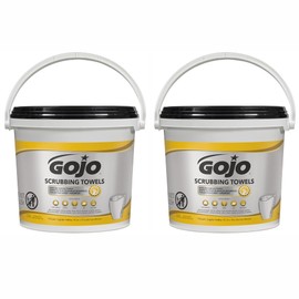 GOJO Scrubbing Towels, Fresh Citrus Scent, 170 Count Extra Large Dual Textured Wet Towels Bucket (Pack of 2) – 6398-02