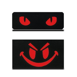 Pack of 2 Black Red Reflective Smiling Face and Cat Eyes Fun Patch Embroidered Appliques for Clothing Bags Backpack Uniform Vest Dog Harness Helmet Military Tactical
