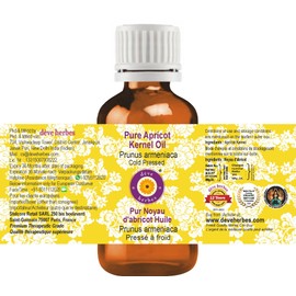 dève herbes Apricot Kernel Oil (Prunus armeniaca) | Cold Pressed | Pure | Natural | Undiluted | For Diluting Essential oils | For Skin & Massage | Non-Sticky | Lightweight | Men & Women | 30ml (1 oz)