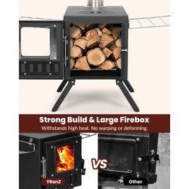 Upgraded Portable Wood Stove for Camping, YRenZ Compact Tent Stove with Large Firebox, High Airtightness for Outdoor Cooking & Heating