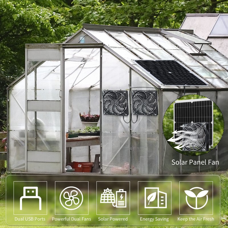 Riakrum 20W 16V Solar Panel Exhaust Fan Kit USB Portable