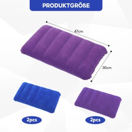 Pack of 4 Inflatable Velour Cushion, Air Cushion Pillow, Comfortable Travel Pillow, Camping Pillow, Neck Pillow, Beach Pillow, Inflatable Beach Pillow for Outdoor Travel, Hiking, Office