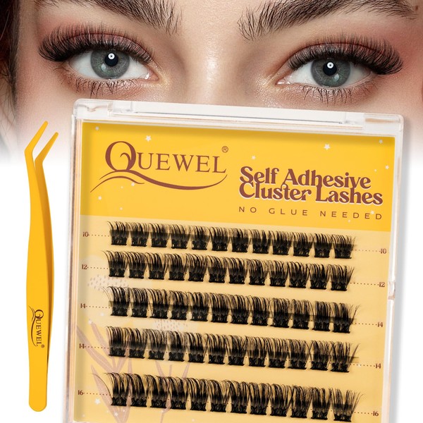 QUEWEL Selbstklebende Wimpernverlängerung, natürliches Aussehen, kein Kleber erforderlich, Set für