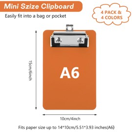 Bewudy 4 Pack Small Clipboards 4 x 6 Inch, Mini Clip Board Notepads Clipboard, Letter Size Plastic Pocket Clipboard with Low Profile Clip, for Office Classroom Supplies(4 Color A)