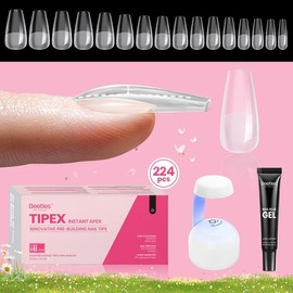 Beetles Tipex Instant Apex Nail Extension Tips Kit Almond/Coffin/Square/Oval/Stiletto/Squaoval Shape Thick Acrylic Nail Flat Nails Manicure Gel press ons Nail Art DIY Nails Art mothersdaygift:_Medium Coffin 16Sizes 224Pcs(Kit)