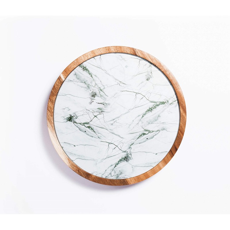 Lazy Susan Turntable - 2in1 Acacia Wood and Removable Glass
