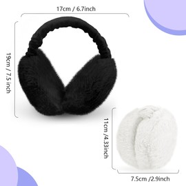 HAGOT 2Pcs Women Earmuffs, Winter Ear Warmers, Adjustable Faux Fur Ear Warmer, Warm Windproof Girls Earmuffs, Foldable Ear Cover for Cold Weather Women Men Girls