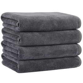 KinHwa Microfibre Hand Towel, Set of 4, Soft and Lightweight Microfibre Towels, Microfibre Bath Towel, Super Absorbent Sports Towel, 40 cm x 76 cm, Travel Towel, Quick Drying and Lint-Free, Grey