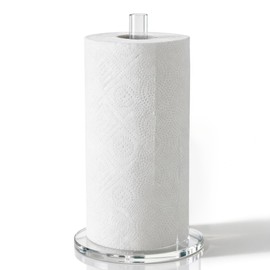 WORHE Paper Towel Holder Countertop Clear Acrylic 5.9" Diameter Thickening Sturdy Base,for Kitchen Bathroom, Paper Towel Dispenser for Tear Tissue Roll 1 Pack (YGC001)