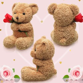 Civaner Valentine Plush Stuffed Animal Bear Gift with Rose Valentine Funny Cute Stuffed Animal Plush Gift for Girlfriend Valentine's Day, 11.8 Inches(Beige)