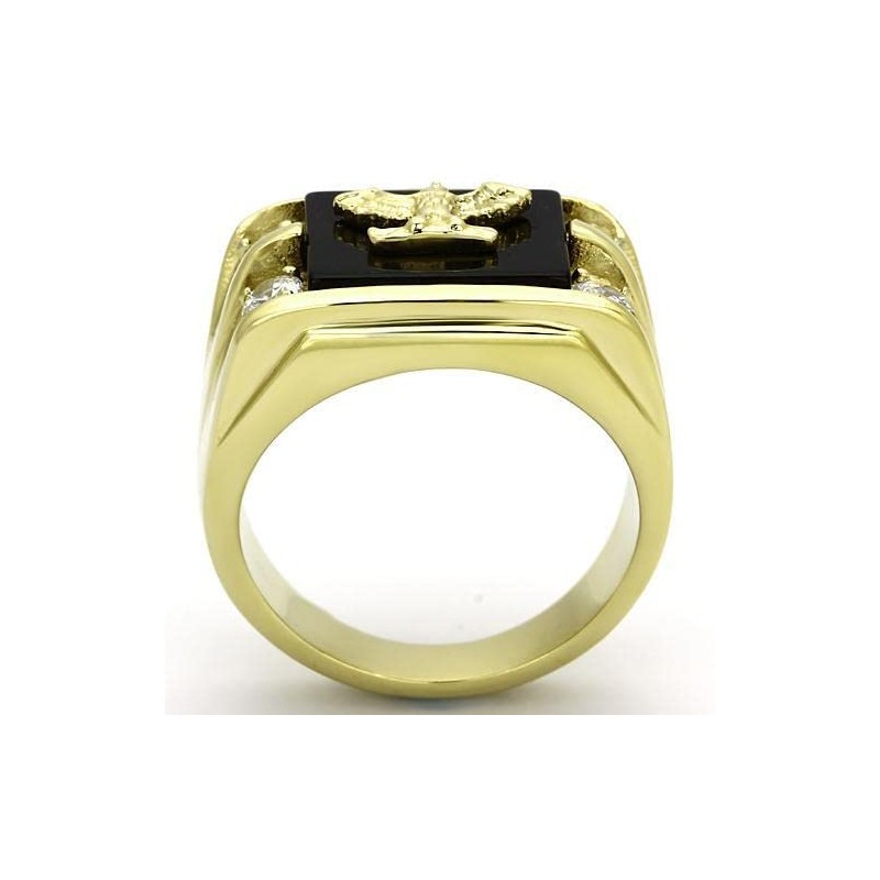 YourJewelleryBox Mens eagle ring gold onyx military cz 18kt stainless