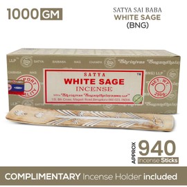 Satya White Sage Incense Sticks 250 gmx 4 Pack (1000 gm), Satya BNG (Bangalore) Insenses with Raajsee Incense Holder Bundle, Satya Nagchampa Natural Incense