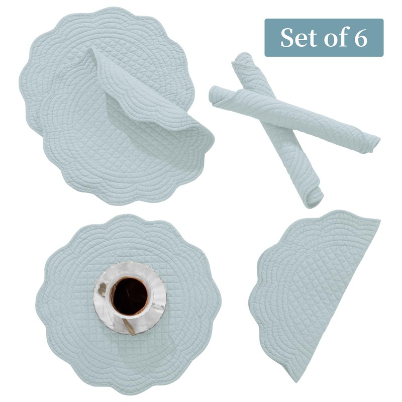 BALAPET Quilted Placemats Set of 6, 100% Cotton 14" Table