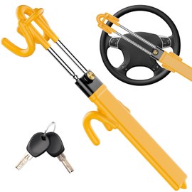 MONOJOY Steering Wheel Lock Car Lock : Anti-Theft Car Device Lock Double Hooks Design Carro Security Locks Heavy Duty Adjustable Auto Locking with 2 Keys for Cars Truck SUV Pickup Van, Yellow