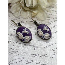 FANCY FOX BOUTIQUE Purple Morning Glory Hummingbird Bronze Boutique Wire Cameo Earrings Wedding