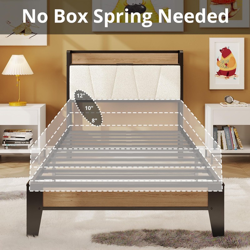 LIKIMIO Twin XL Bed Frames, Storage Headboard with Charging Station,