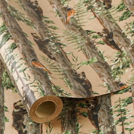 RUSPEPA Kraft Christmas Wrapping Paper Roll, Mini Roll, Forest Brown Bear Design Kraft Paper, Rustic Woodland Animal Gift Wrap for for Kids, Adults, Family, Xmas Holiday, 17 Inches x 16.4 Feet