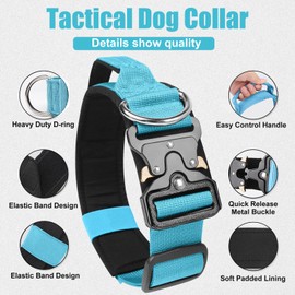 AKOFIC Tactical Dog Collar, Heavy Duty Wide Dog Collar with Handle and Soft Padded, Adjustable Comfortable Pet Collar for Small Medium and Large Dogs Training (Blue, M)