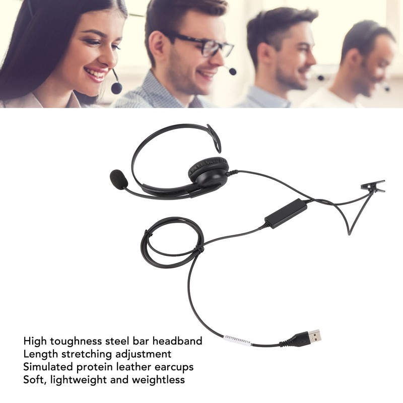Single Ear Headset Comfortable Lightweight Noise Canceling Wired Computer Headset