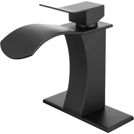 Black Bathroom Sink Faucet, Single Handle Vanity Faucet for Bathroom Sink,Homili 1 or 3 Holes Lavatory Basin Faucets with Deck Plate and Drain(Waterfall Spout, Black)