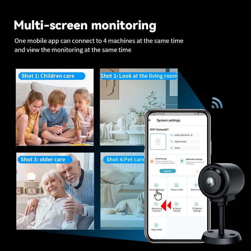 1080p Security Camera (2.4G Only), Small Indoor Camera, WiFi Wireless,