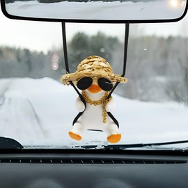 Swinging Duck Car Hanging Ornament, Cool Car Rear View Mirror Charm, Funny Auto Interior Pendant Accessories, Cute Car Decoration for Men Women (Cool Duck)