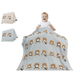 Cute Baby Blanket with Adorable 2 Bear Design - Soft Knitted Cotton Swaddle Blanket for Newborns, Infants, and Toddlers, Stroller Cover, Play Mat, and Nursery - 39 x 31 (Baby Blue)