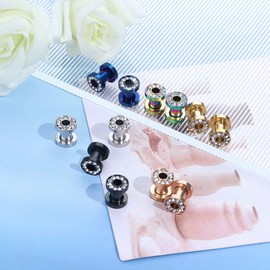 IRONBOX 6Pairs 00Gauges Ear Tunnel Expander Earrings Stainless Steel With Ziecon 0G Ear Plugs Earrings 2G Ear Stretcher Piercings Jewelry 14G-00G Double Flared Screw Fit Ear Gauges Set