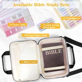 Bible Cover Case for Women,Extra Large Bible Case with Detachable Shoulder Straps,All-in-One Bible Journaling Kit,Carrying Case with Bible Highlighters and Tabs,Mothers Day Christian Gifts for Women