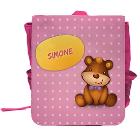 Eurofoto Girls Simone Name Backpack with Beautiful Bear Design, pink