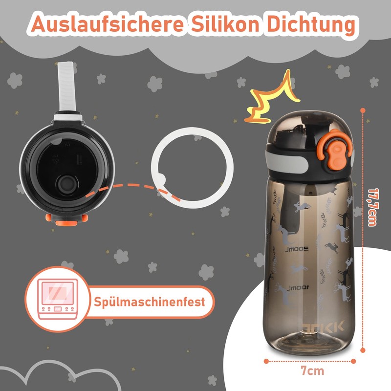 TKK 1005 Kinderflasche 350ml auslaufsicher, Tritan BPA-Frei einhändig bedienbare mit