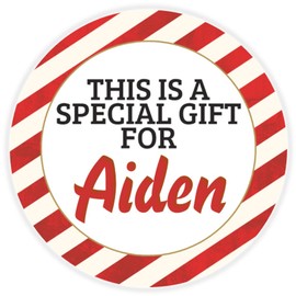 This is a Gift for Aiden - 100 Pack Circle Stickers 3 Inch - Candy Cane Merry Christmas Gift Tag Present Tree Holiday Custom Name Santa Claus