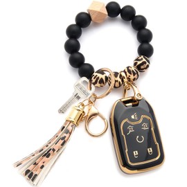 QfungYe for Chvet Wristband Key Fob Cover, Soft TPU Key Case, for Suburban Tahoe Terrain Acadia Yukon XL Silverado GMC Sierra 1500 2500HD 3500HD (Black)