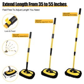 Car Wash Brush with Long Handle, 55 inch Car Wash Mop Car Wash Kit Mitt Retractable Bent Pole Car Wash Brush for Cars RV Truck Boat