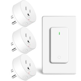 15 amp Plug with Remote,GreenCyle 3 Remote Control Outlet Plug with 1 Switch,Wireless On/Off Light Switch Wall Mounted,15A/1500W,TUV List,No Wiring Needed,500ft RF Range,for Lamp,Household Appliances