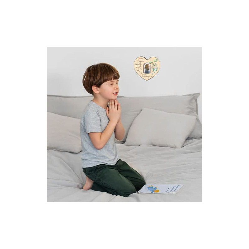 MaMeMi Wooden Heart for Boys with Guardian Angel for Birth