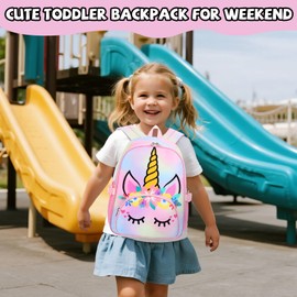 Kids Backpack Girls School Backpack Preschool Kindergarten Unicorn Toddler BookBag with Chest Clip (Tie Dye headband)