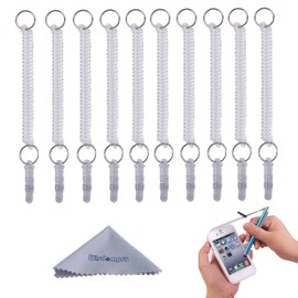 Wisdompro コイルストラップ タッチペン・スタイラス用 伸縮ストラップ 落下・紛失防止 スマホ 3.5mmイヤホンジャック キャップパーツ付き 10本組 クリア