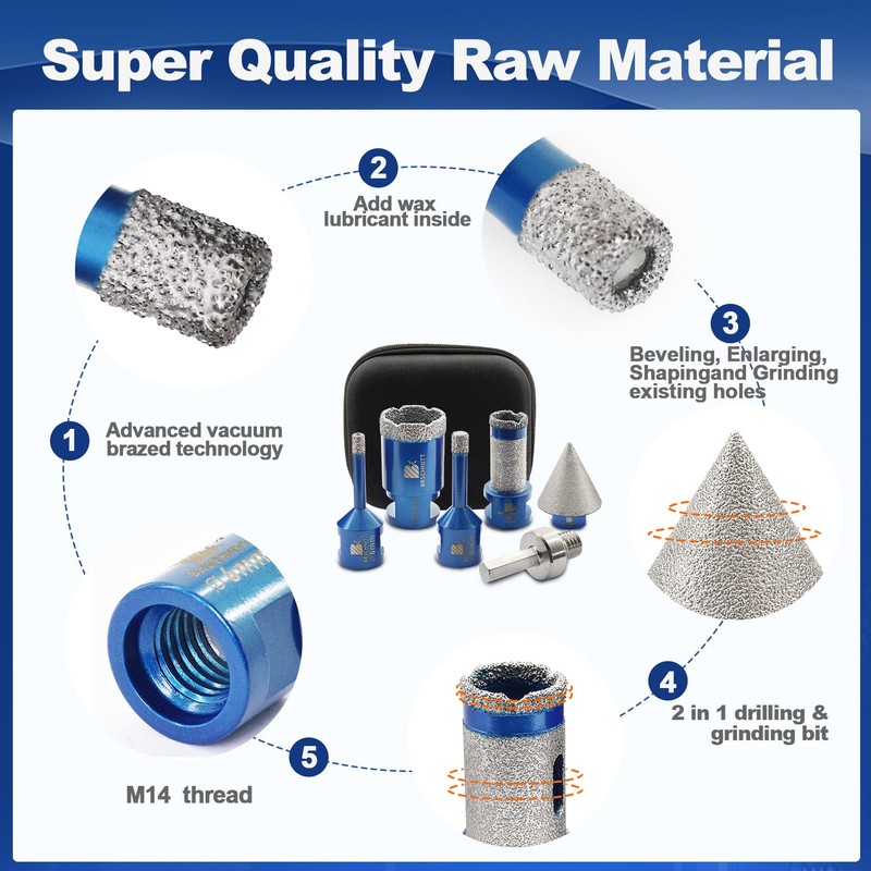 Diamond Tile Drill Bit Set - 6/8/35 mm Diamond Drill