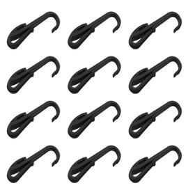 JCBIZ 12PCS Plastic Elastic Rope Hook Black Color Bungee Cord Hooks for Bungee Net, Cargo Net, Truck Net, Garage and General Outdoor Equipment